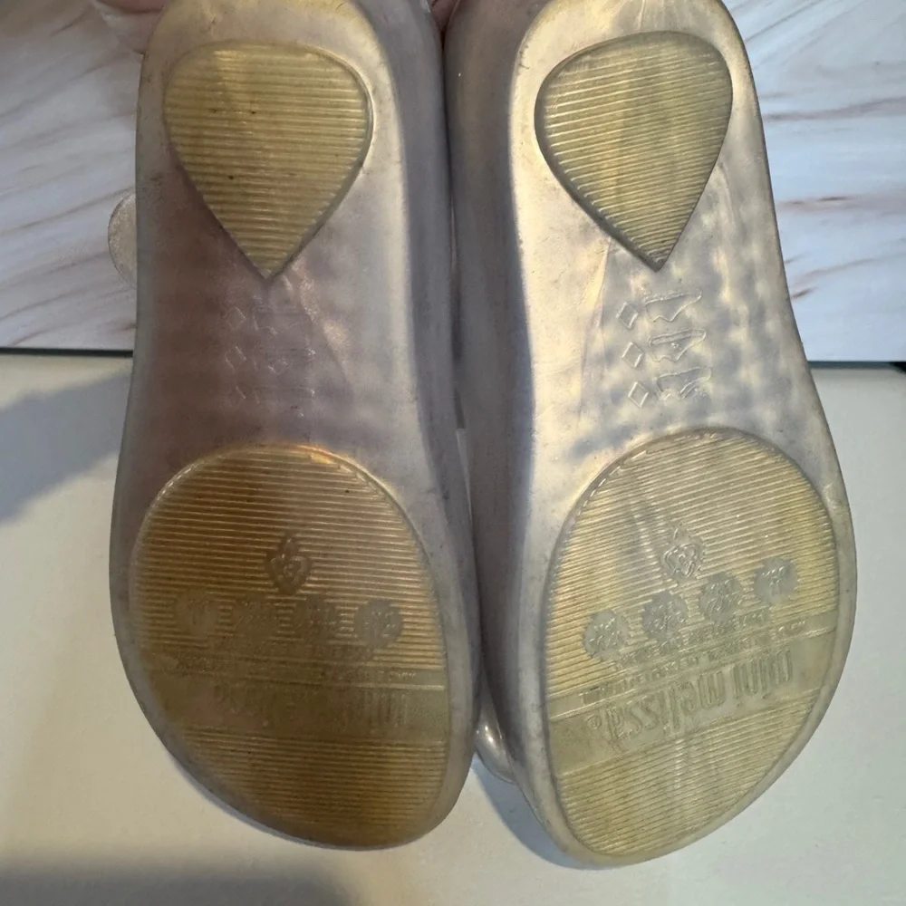 Mini Melissa Silver Mary Jane Jelly Flats Floral Applique Girls Toddler Size 11